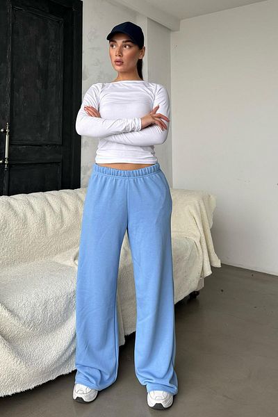 Madmext Pantaloni de trening pentru femei cu picioare largi albastre MG2279