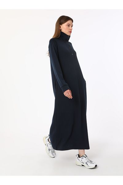 Benin Snap Λεπτομερές φόρεμα Hijab με μαλακές κούμπες - Navy Blue -