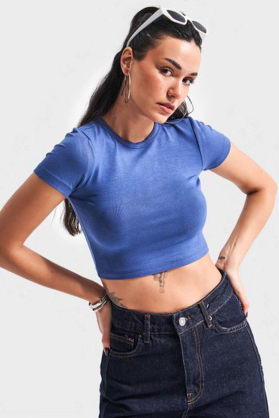 its basic Γυναικείο Indigo Color S5 Super Flexible υφασμάτινο Crop Fit Top