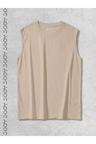 Jooy Beige Men's Cotton Training Sports Athlete Oversize Sleeveless T-Shirt