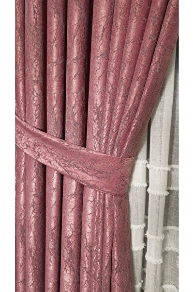 Yuka Saten Dokulu Mermer Desen Pembe Pano Fon Perde Lüks Ağır Gramajlı TEK KA...