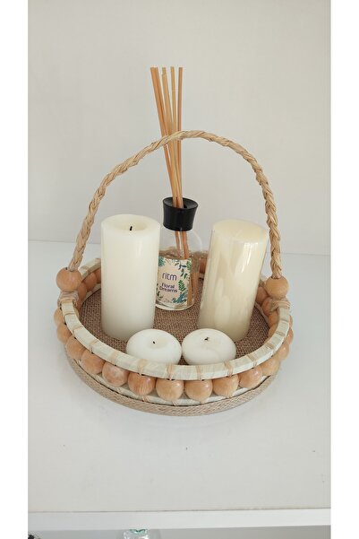 Sorgun Kadın Kooperatifi Decorative Wicker Beaded Wooden Presentation Tray