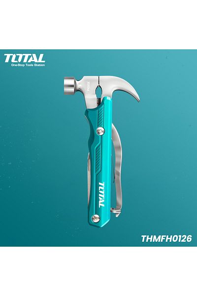TOTAL Multi-Function Hammer Tool – 12-in-1 Stainless Steel Compact Hand Tool with Carry Pouch