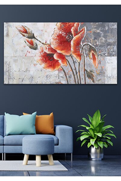 Hediyeler Kapında 60x120 Dekoratif Kırmızı Çiçek Kanvas Tablo