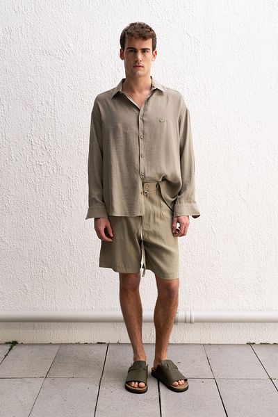 GIESTO Draped Long Sleeve Khaki Shirt