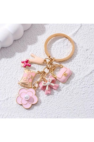 Halımax Pink Mini Purse - with Floral Keychain and Tween Car Ornament Charms