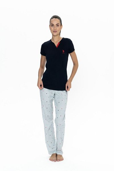 U.S. Polo Assn. Costum de pijama pentru femei cu decolteu în V, licențiat New Season