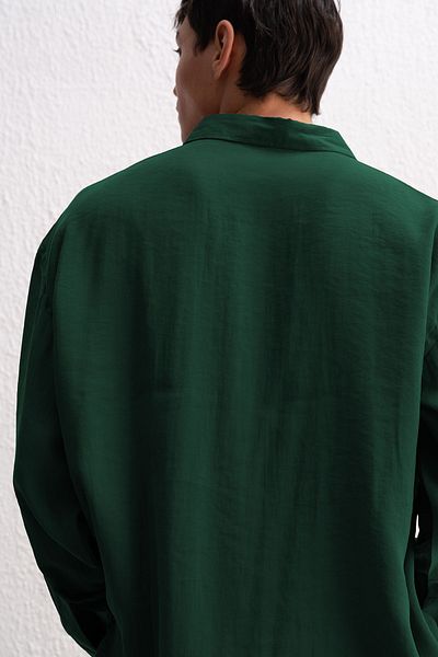 GIESTO Draped Long Sleeve Green Shirt