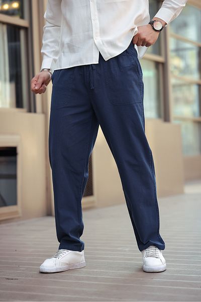 COMBİNE MİCHAİL Ανδρικό λινό παντελόνι Loose Cut Navy Blue