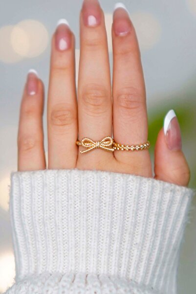 TREND COLLECTİON Zarif Tasarım Ayarlanabilir 2 Adet Gold Kadın Yüzük