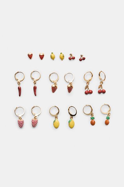 Stradivarius Set of 9 multi-fruit earrings
