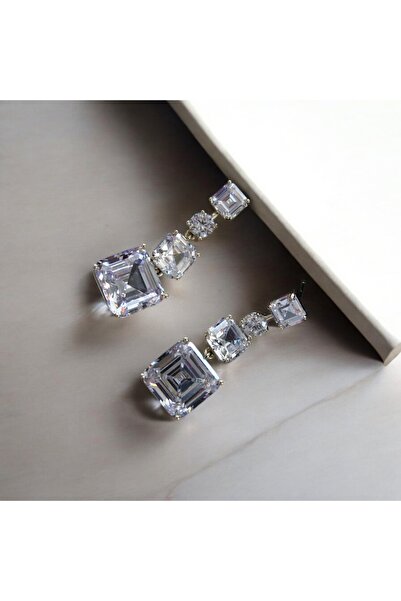 vina's atelier Baget Pırlanta Sarkıt Premium Küpe