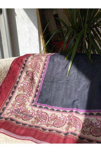 Neva Almond Flower Pattern Cotton Shawl, Cotton Shawl, Edge Patterned Shawl