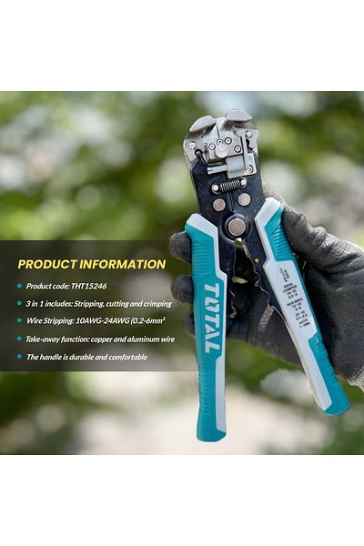 TOTAL Automatic Wire Stripper 3 in 1 Tool for Precise Wire Stripping, Cutting & Crimping