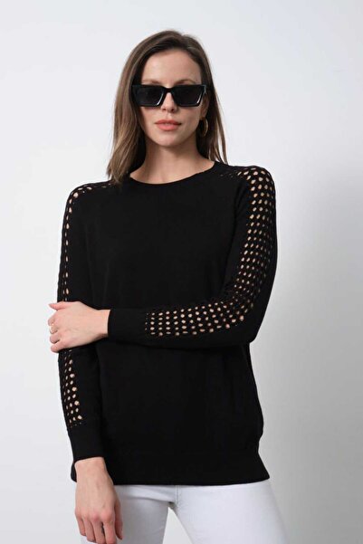 BERNE BİSİKLET YAKA KOL AJURLU İNCE TRİKO BLUZ