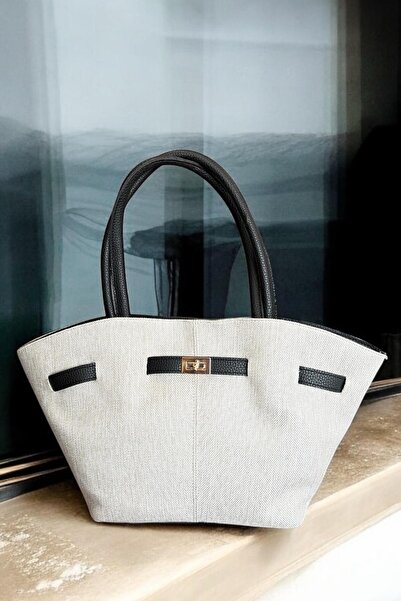 BAHELS Women's Canvas Black Detailed Hand and Shoulder Bag with Magnet Closure and Lock Detail