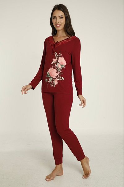 Miss Dünya Lissa Women's Pajama Set with Lace Detail and Print