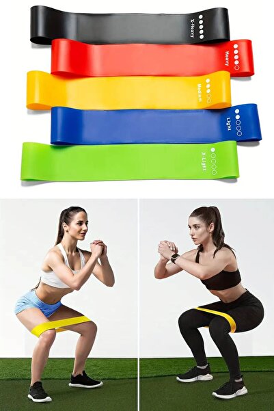 Nactumu 5 Adet TPE Fitness Direnç Bant Seti - Kalça, Bacak, Pilates ve Güç Antrenmanı