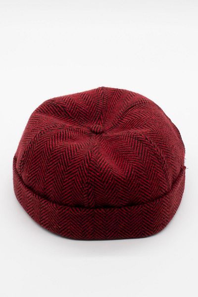 Külah Women's Burgundy Herringbone Patterned Docker Hat - Folded Brimless Cap