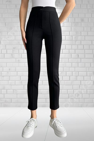 Muwen Butik Women's Black Crepe Fabric Lycra Grass Tight Leg Tightening Trousers