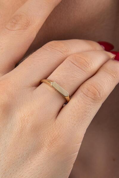 Fiyonk Kuyumculuk 14 Ayar Altın Kalın Çizgi Yüzük - İsim ve Tarih Yazılabilir