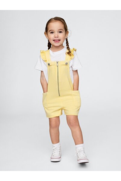 GAP Kız Bebek Sarı UltraSoft Ruffle Denim Tulum