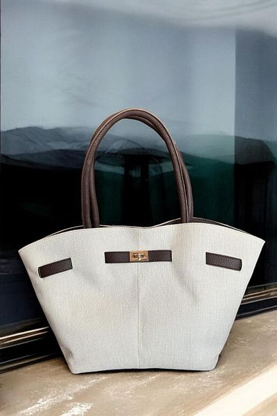 BAHELS Women's Canvas Bitter Brown Detailed Hand and Shoulder Bag with Magnet Closure and Lock Detail