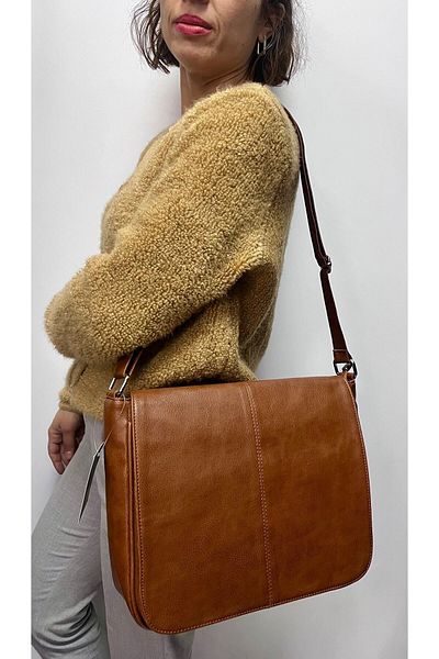Akın Women's Bag Tan Color Large Size Covered Messenger Bag Non-Peel Leather