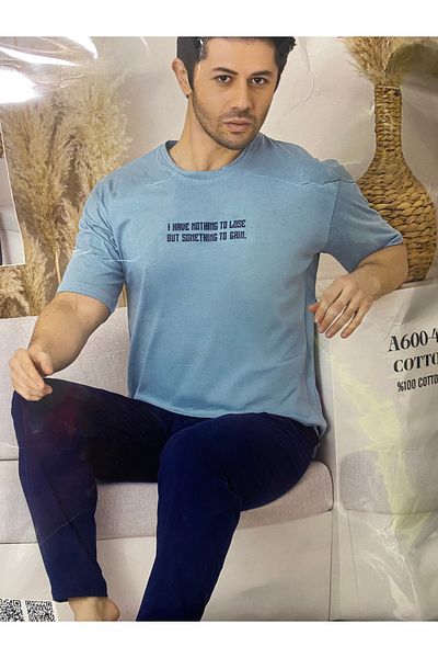 VERA COLLECTİON Men's Short Sleeve Single Jersey Combed Cotton Pajama Set