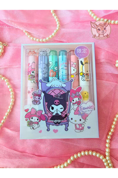 Ceylan Kırtasiye Kuromi Kalın Fosforlu Kalem Seti Kromi Sanrio (6 lı Set)
