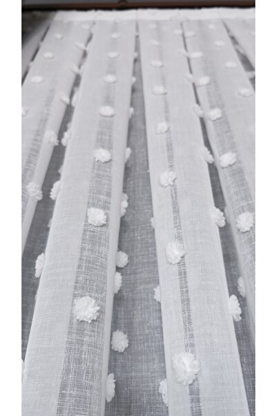 Yuka Ecru Linen Tulle Curtain with Flower Detail 1/3 Dense Pleats Does Not Crease Ironing Skirt with Lead