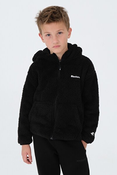 Black One Nakış Detaylı Peluş Kapüşonlu Kargo Cepli Üst