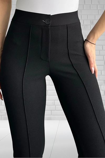 Muwen Butik Women's Black Crepe Fabric Lycra Grass Tight Leg Tightening Trousers