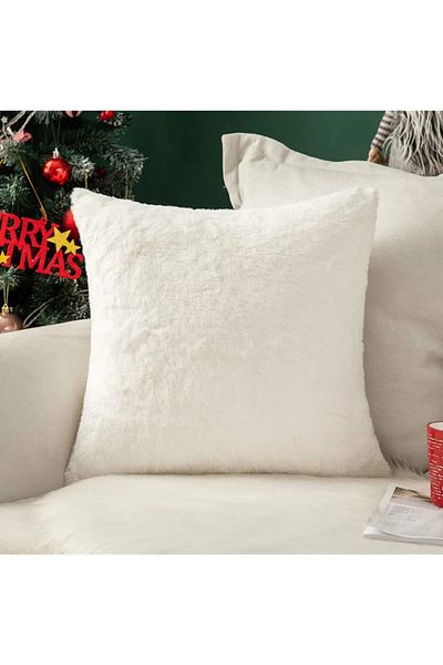 NT Handmade Față de pernă de pluș albă 42x42 cu fermoar față-verso