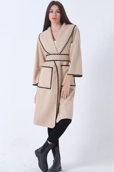 İKLİM LİFE Embroidered Coat with Shawl Collar