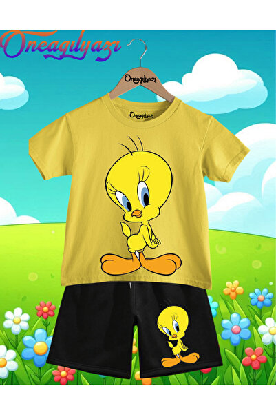 oneagılyazı TWEETY Štampano Oversize kroj Dječje šortseve T-shirt setovi