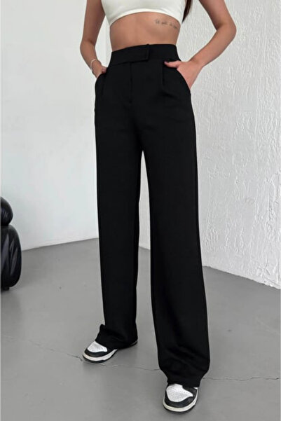 Muwen Butik Γυναικείο Μαύρο Ψηλόμεσο Κρεπ Ύφασμα Lycra Relaxed Cut Velcro Pal...