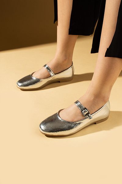 Ege's Shoes Women's Ballerinas Silver Snake Banded Lightweight Comfortable Sole Stylish Casual Shoes