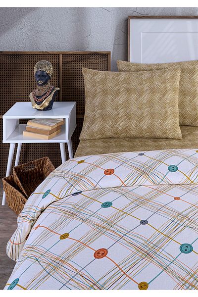 Evim Soren Double Pique Set 200X230 cm Harmony Mustard Blue