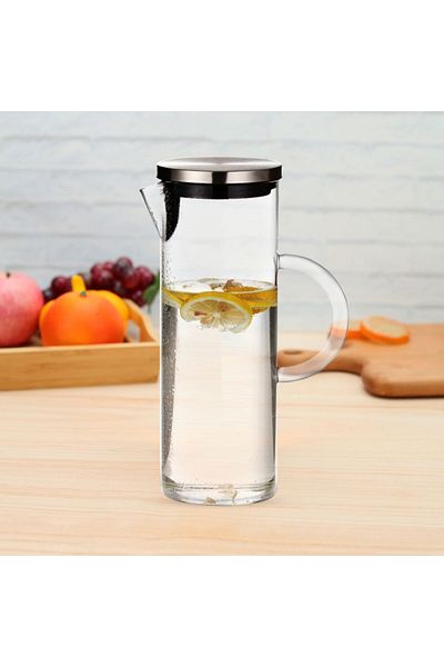 Elemental Kitchen Borosilicate Glass Pitcher with Handle and Stainless Steel Lid 1.3 Liter