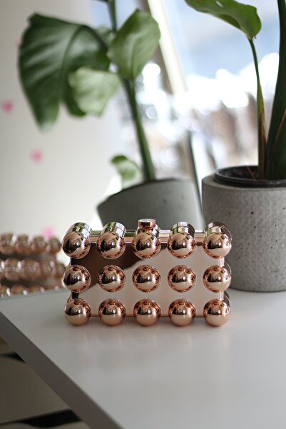 Moom Bag Women's Rose Gold Bubble Patterned Mica Coated Evening Dress Hand & Shoulder Bag