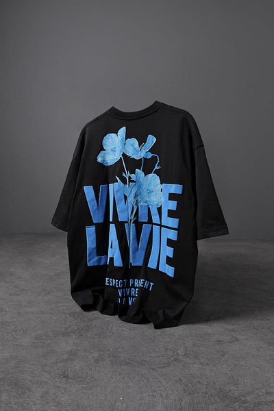 Slatra Ανδρικό μπλουζάκι με στάμπα Vivre La Vie σε μαύρο χρώμα