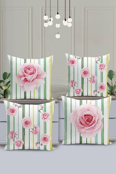 Filamente Set of 4 Floral Patterned Throw Pillow Cases - Digital Printing