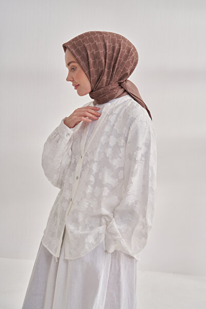 ARMANDA COTTON MONOGRAM ZİNCİR DESEN EŞARP - KAHVE