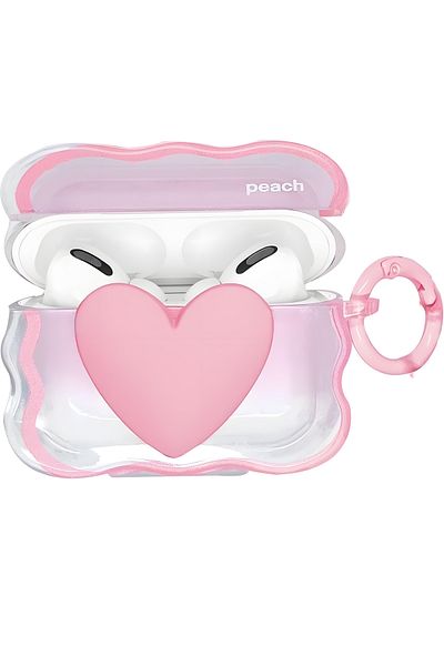 Fibaks AirPods 3Rd Generation Compatible 3D Pink Heart Wave Design Clasp Headphone Case