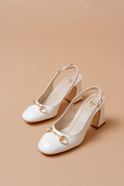 SEEM & BE Pantofi Mary Jane din piele albă pentru femei cu vârf rotund Candy