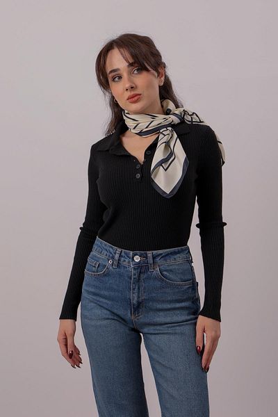FACETTE Pulover negru cu guler polo pentru femei