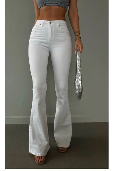 AKŞEN GİYİM Plus Size Spanish Flare Summer Denim Fabric Lycra High Waist Women's Jeans Pants