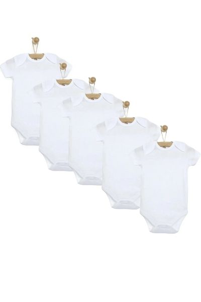 mixibaby Mixi Baby Cotton White Snap Fastener Short Sleeve 5-Piece Crew Neck Baby Body Set