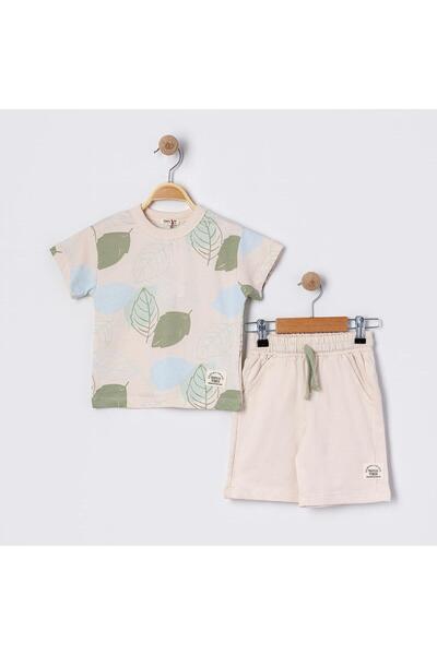 KIPIRIK BABY Dečačka bež majica i šortsevi sa lišćem Sa deznom Osnovni